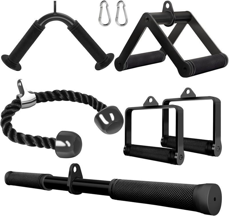 Howffite Double D Row Handle Cable Attachment for Weight Workout, Steel with Non-Slip Rubber Grip (Black) - Image 1